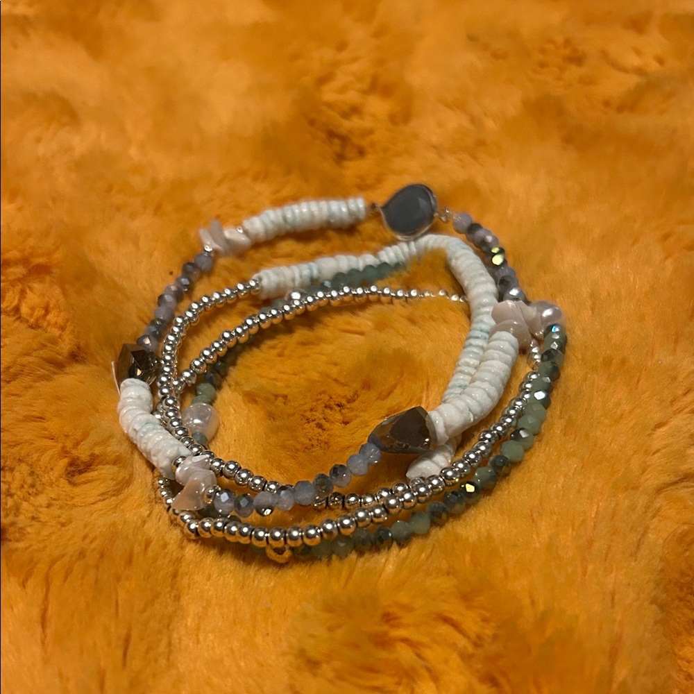 Elegant Silver and White Beaded Bracelet